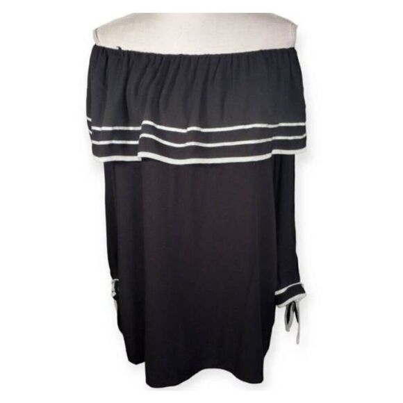 FOREVER 21 BLACK & WHITE OFF-THE-SHOULDER BLOUSE/TUNIC SZ.M NWT. - Picture 1 of 6